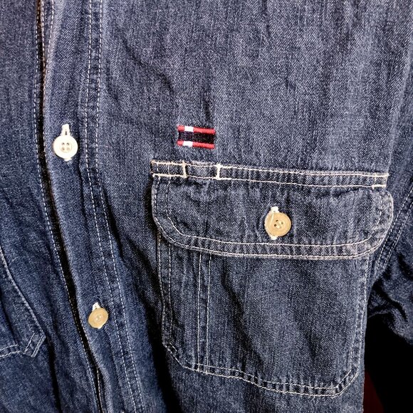 Men's Vtg Hoody Shirt XL Denim Hooded Jacket Bugle Boy Y2K Button-Up Raw Cotton - Picture 4 of 7